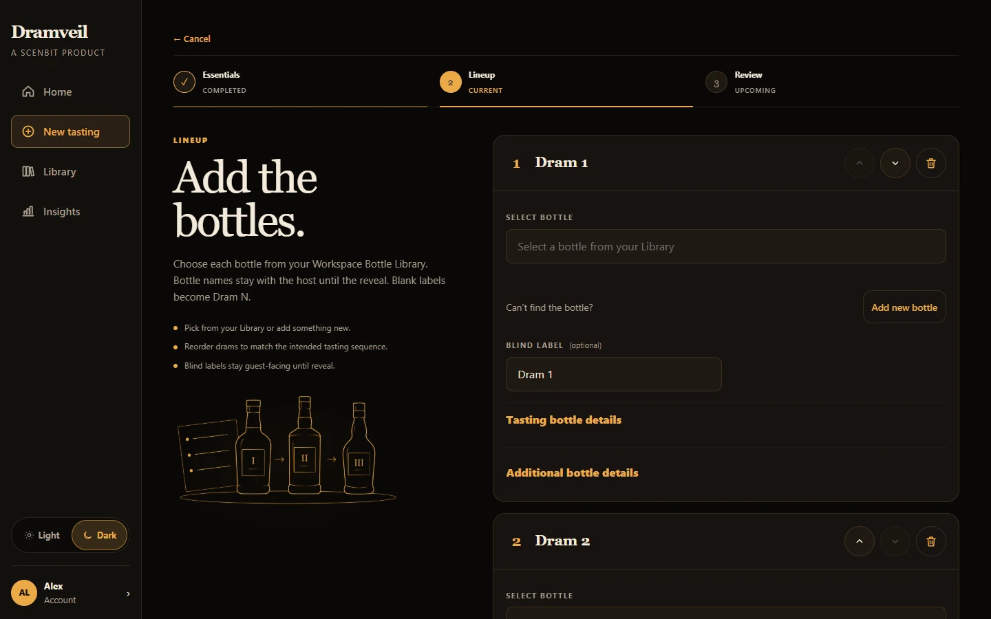 Create tasting lineup step